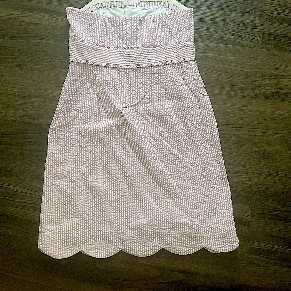 Vineyard vines purple and white stripe scalloped strapless dress
